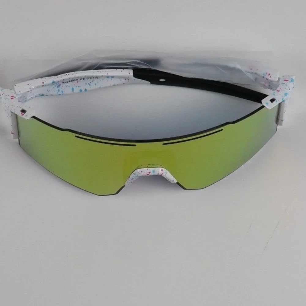 Ukoly Sports Sunglasses Wrap Shield White Paint Splatter Mirrored One Size NEW
